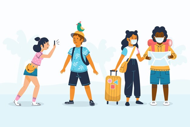 Turistas planos dibujados a mano