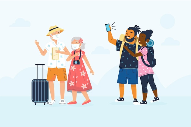 Turistas planos dibujados a mano