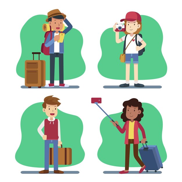 Turistas planos dibujados a mano
