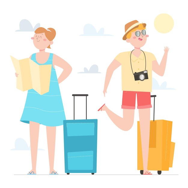 Turistas planos dibujados a mano