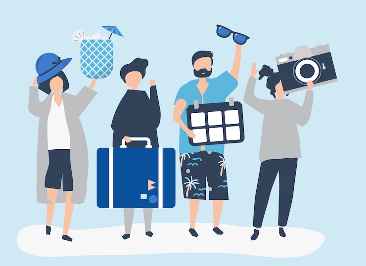 Vector gratuito turistas en vacaciones tropicales