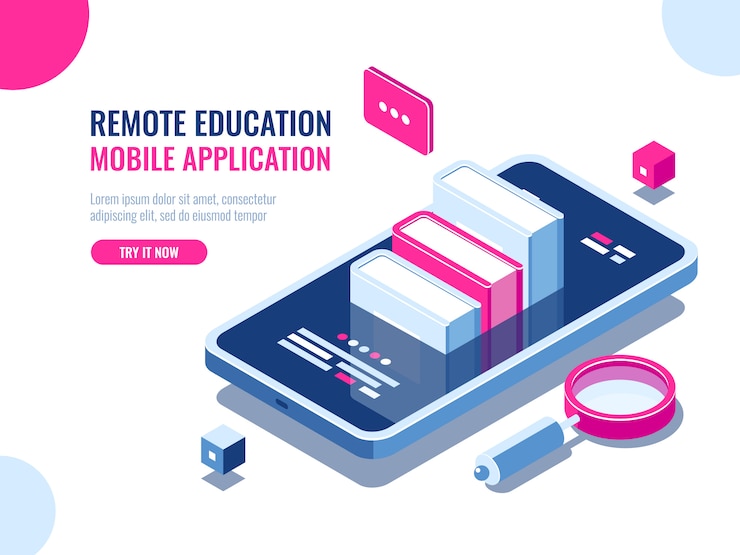 Vector gratuito tutorial sobre aplicación de telefonía móvil, educación en línea, curso de internet, búsqueda de datos.