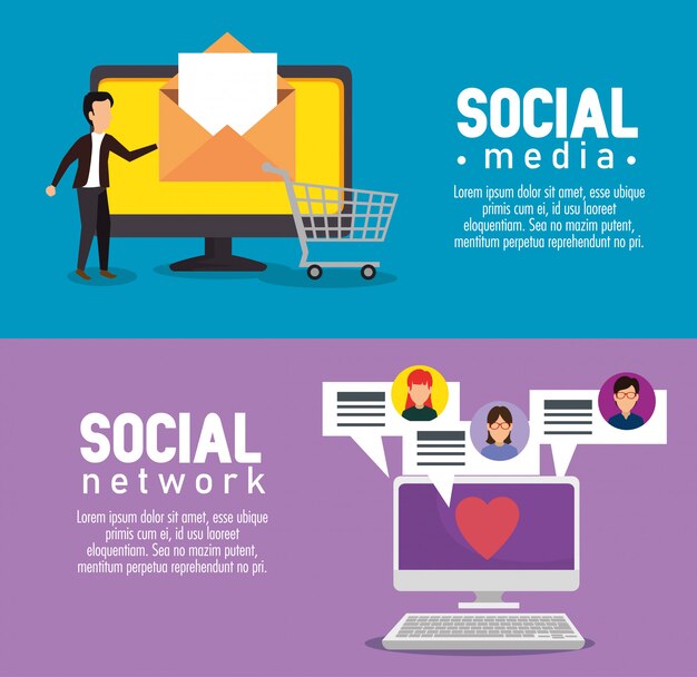 Tv y computadora con mensajes de burbujas de chat social
