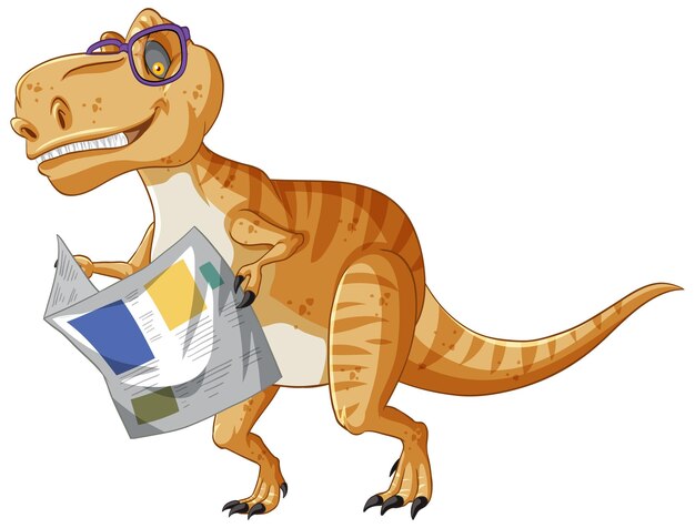 Tyrannosaurus rex dinosaurio leyendo periódico en estilo de dibujos animados