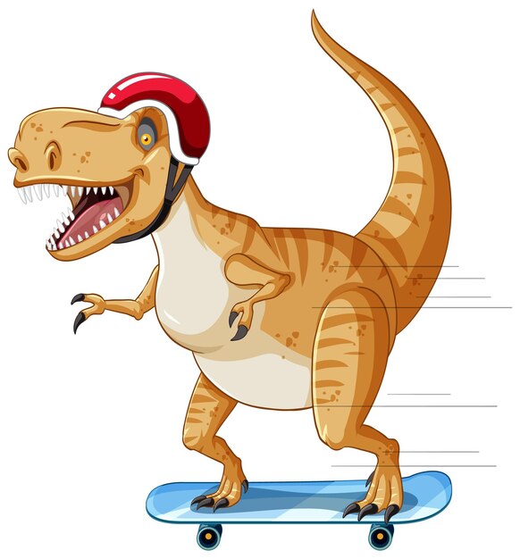Tyrannosaurus rex dinosaurio en patineta en estilo de dibujos animados