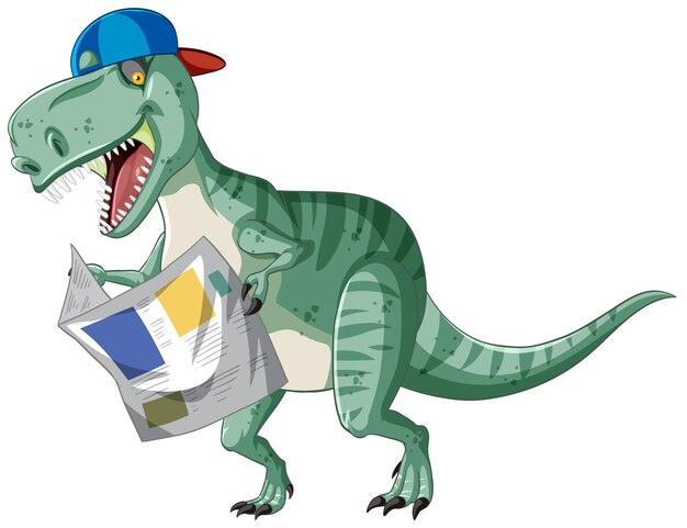 Tyrannosaurus rex leyendo periódico en estilo de dibujos animados