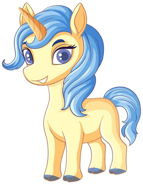 Unicornio amarillo con melena azul