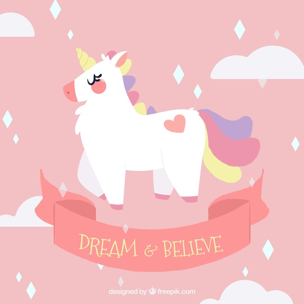 Vector gratuito unicornio y cinta con diseño plano