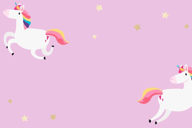 Vector gratuito unicornio colorido estrellas doradas dibujos animados fondo de pantalla