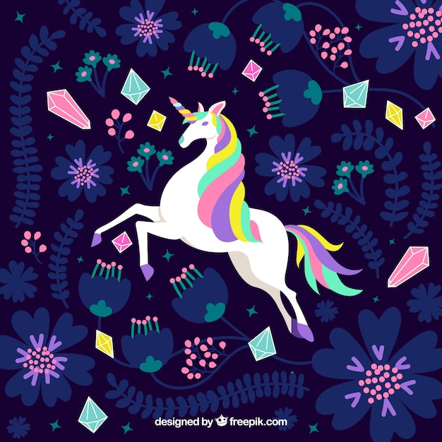 Unicornio con diseño plano y colores psicodélicos