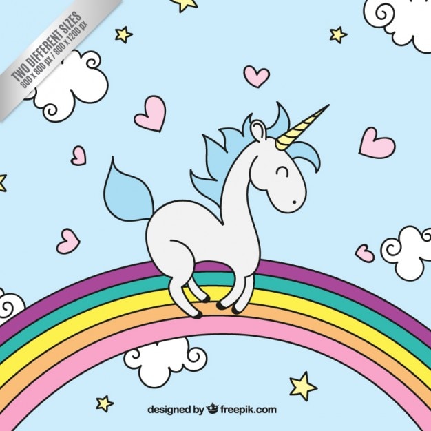 Vector gratuito unicornio por encima del arcoiris