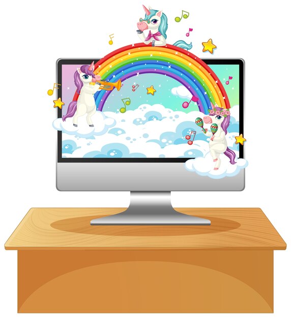 Unicornio en el escritorio de la computadora portátil