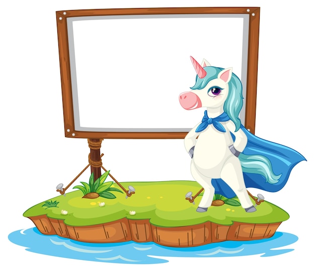 Unicornio de fantasía con tablero vacío