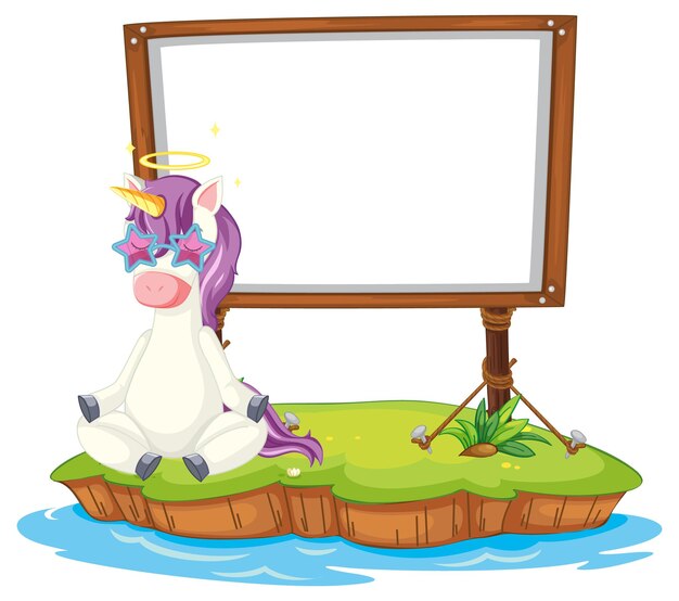 Unicornio de fantasía con tablero vacío
