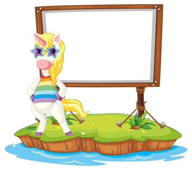 Unicornio de fantasía con tablero vacío