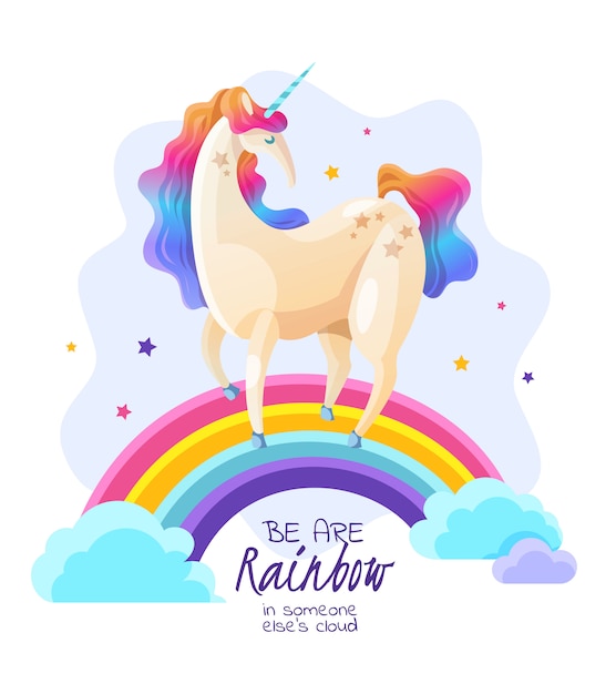 Vector gratuito unicornio en la ilustración mágica del arco iris