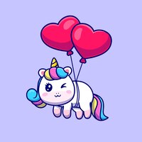 Vector gratuito unicornio lindo flotando con ilustración de globo de amor