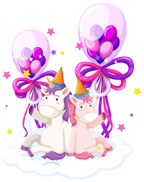 Vector gratuito unicornio lindo con globo de cumpleaños