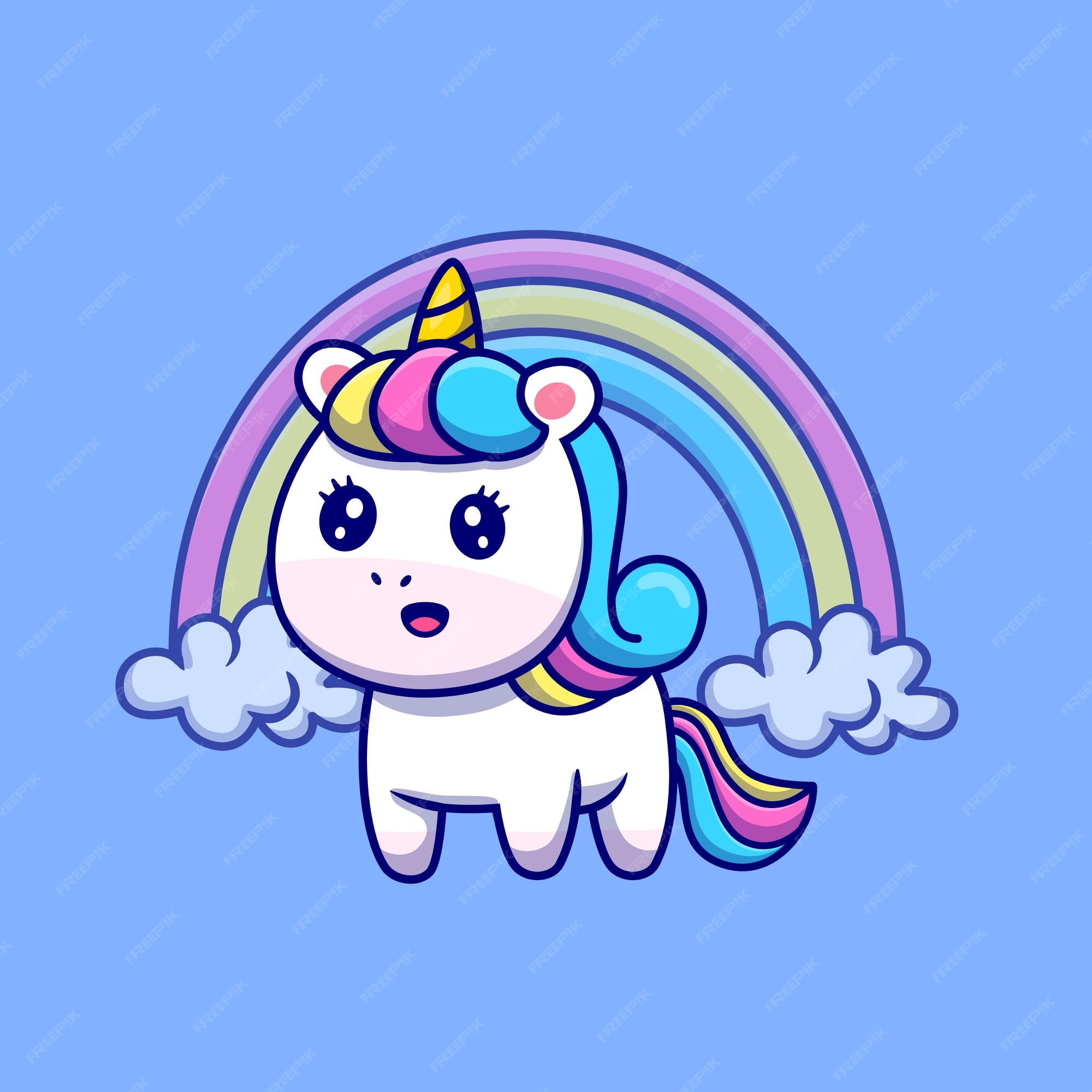 Unicornio lindo con ilustración de dibujos animados de arco iris | Vector  Gratis