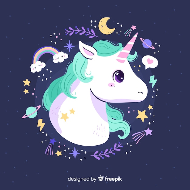 Unicornio lindo con marco de color pastel