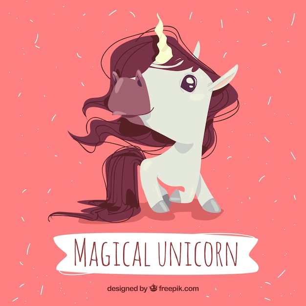 Vector gratuito unicornio mágico con estilo de dibujo a mano