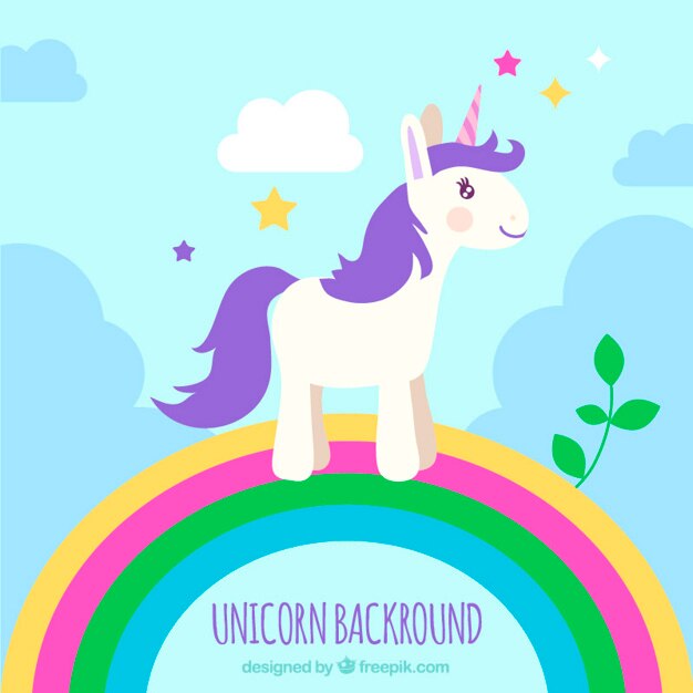 Unicornio morado sobre un arcoiris
