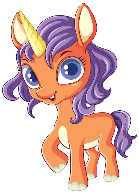 Vector gratuito unicornio naranja con vector de melena púrpura