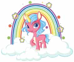 Vector gratuito unicornio en la nube con arco iris