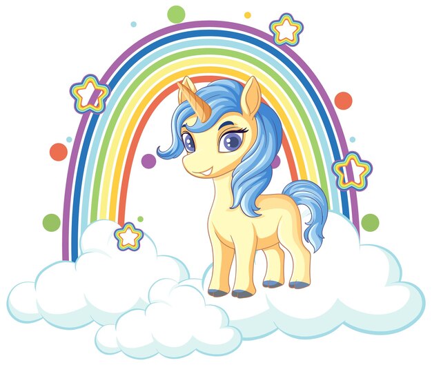 Unicornio en la nube con arco iris