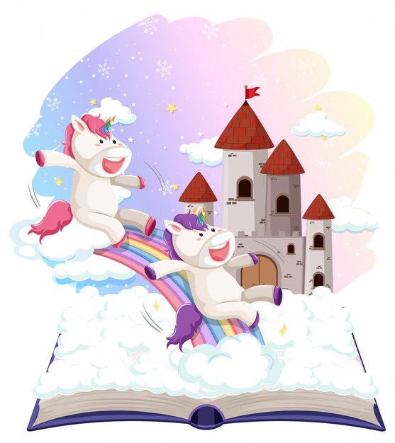 Unicornio en plantilla de libro abierto