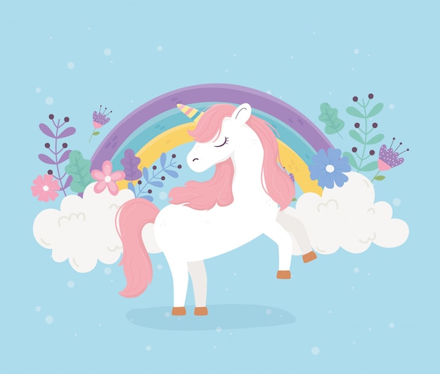 Unicornio Rosa Pelo Flores Arco Iris Fantasia Magia Sueno Lindo Dibujos Animados Fondo Azul Ilustracion Vector Premium Unicornio Rosa Pelo Flores Arco Iris Fantasia Magia Sueno Lindo Dibujos Animados Fondo Azul Ilustracion Vector Premium
