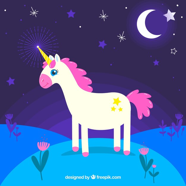 Unicornio sonriente bajo la luna
