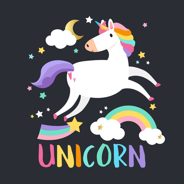Unicornio con vector de elementos mágicos.
