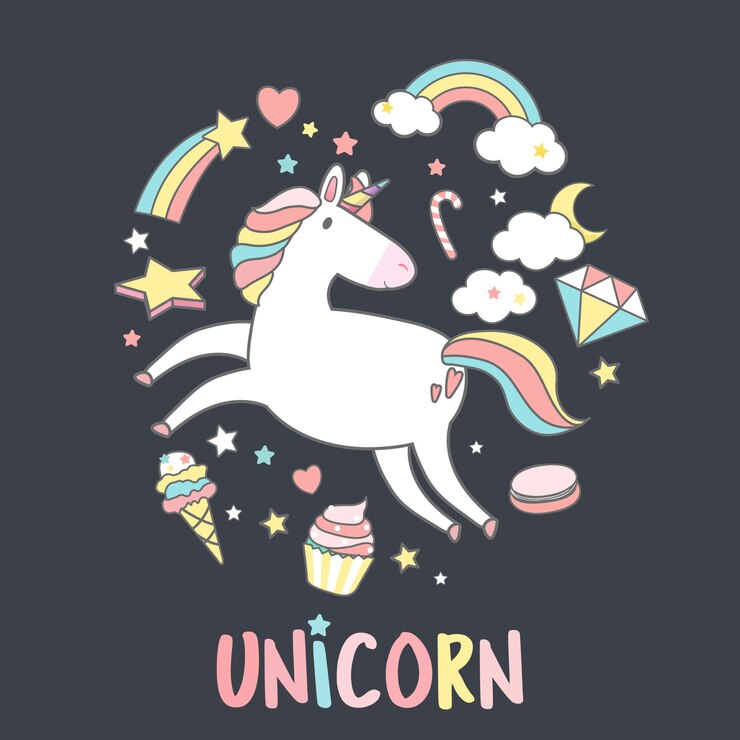 Vector gratuito unicornio con vector de elementos mágicos.