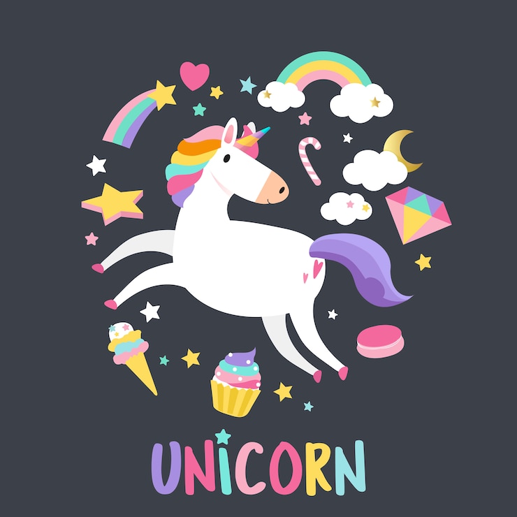 Vector gratuito unicornio con vector de elementos mágicos.