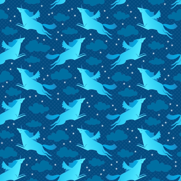 Unicornios azul de patrones sin fisuras
