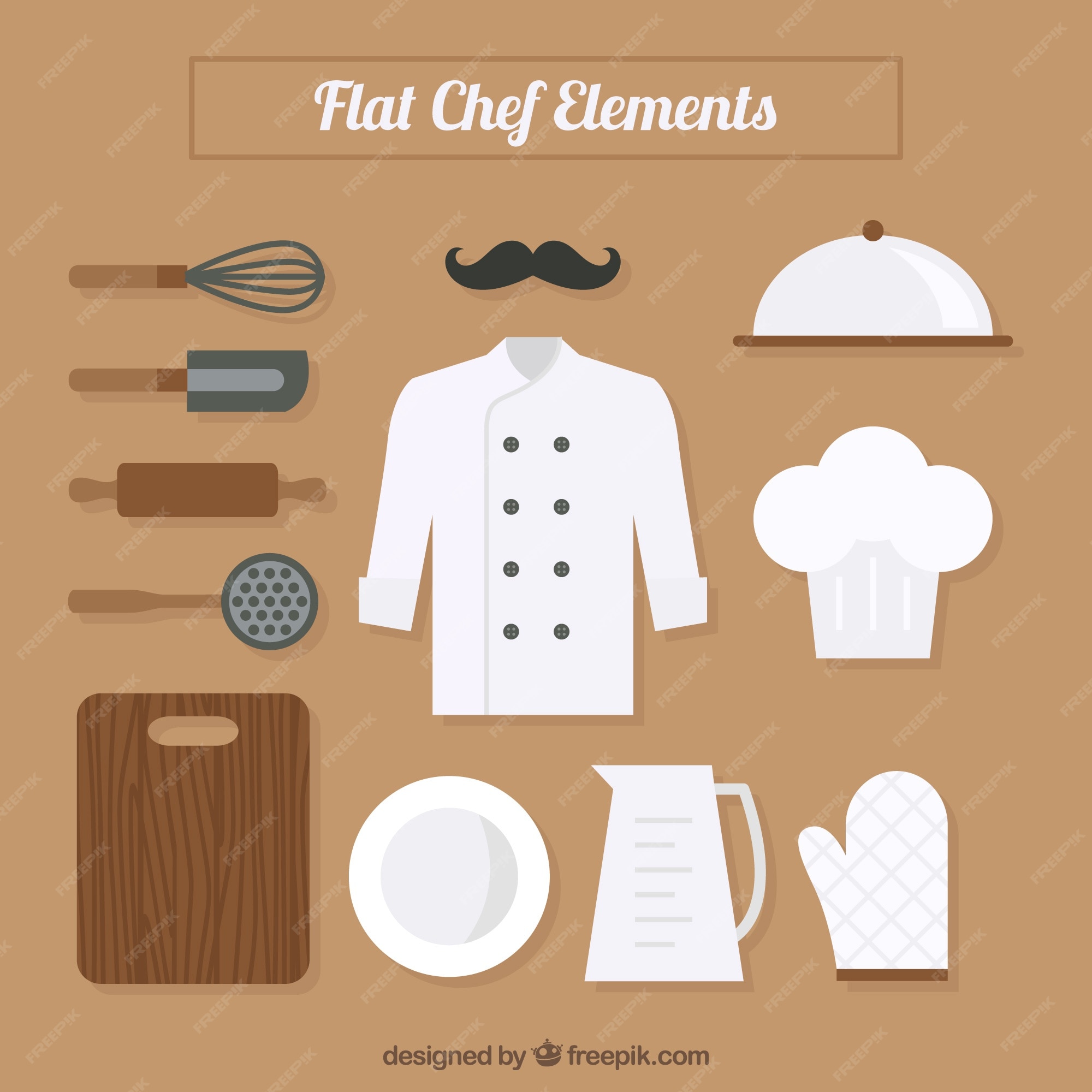 Uniforme de chef y utensilios de cocina | Vector