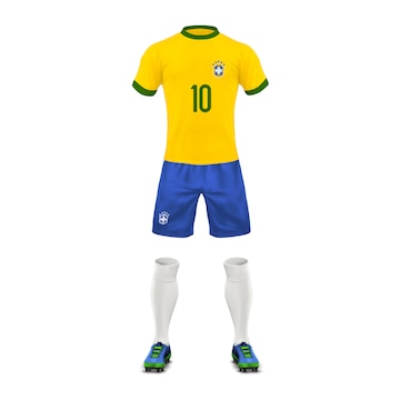 de de un equipo de brasil, conjunto de ropa deportiva, camisa, pantalones cortos, calcetines y botas | Vector