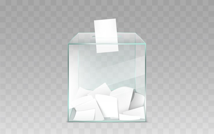 Vector gratuito urna de vidrio con vector de papeletas