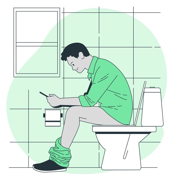 Usando el teléfono en la ilustración del concepto de baño