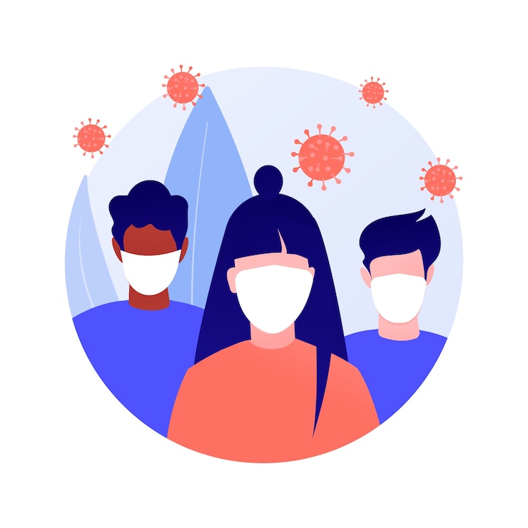 Vector gratuito use una ilustración de vector de concepto abstracto de máscara. medidas de prevención de la propagación del virus, distancia social, riesgo de exposición, síntomas del coronavirus, protección personal, metáfora abstracta del miedo a la infección.