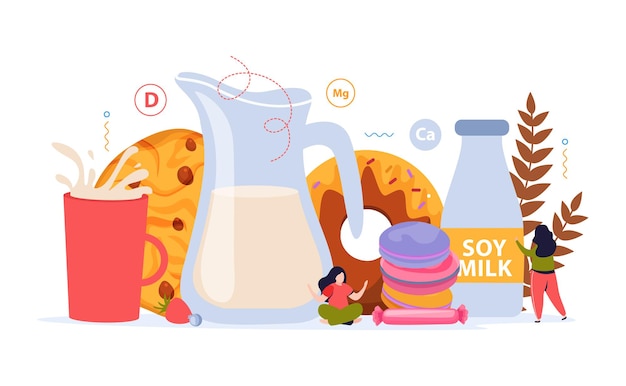 Vector gratuito uso de leche con productos de panadería.