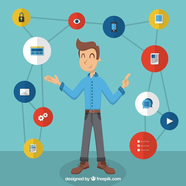 Usuario con iconos de experiencia Web