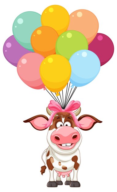 Vaca alegre con globos de colores