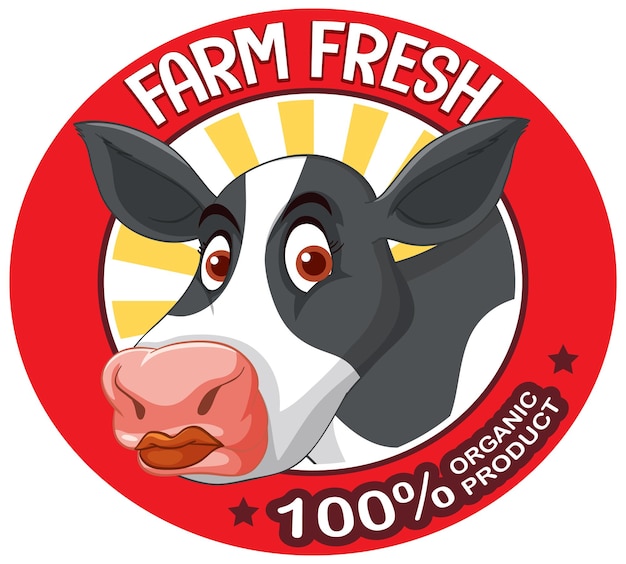 Vector gratuito una vaca con una etiqueta farm fresh