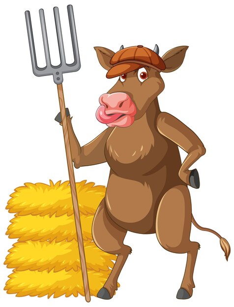 Vaca marrón de pie sobre dos piernas personaje de dibujos animados