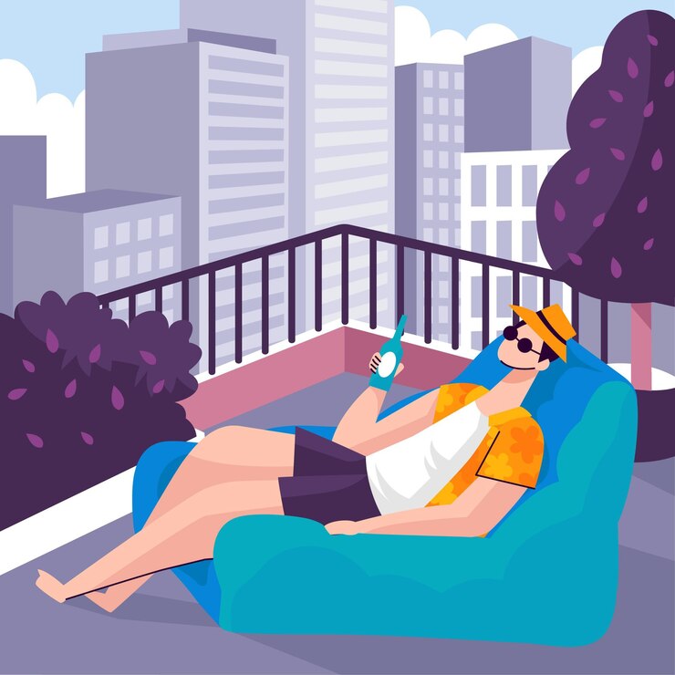 Vector gratuito vacaciones en una terraza en la azotea