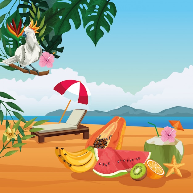 Vector gratuito vacaciones de verano y dibujos animados de playa.