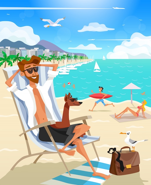 Vector gratuito vacaciones de verano hombre en la playa