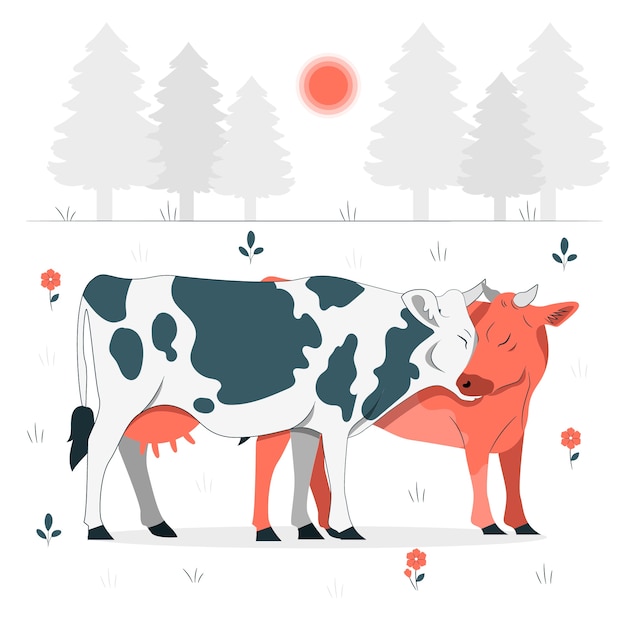 Vector gratuito vacas frotándose entre sí ilustración del concepto